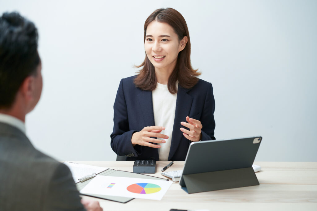 business woman giving a presentation in the office